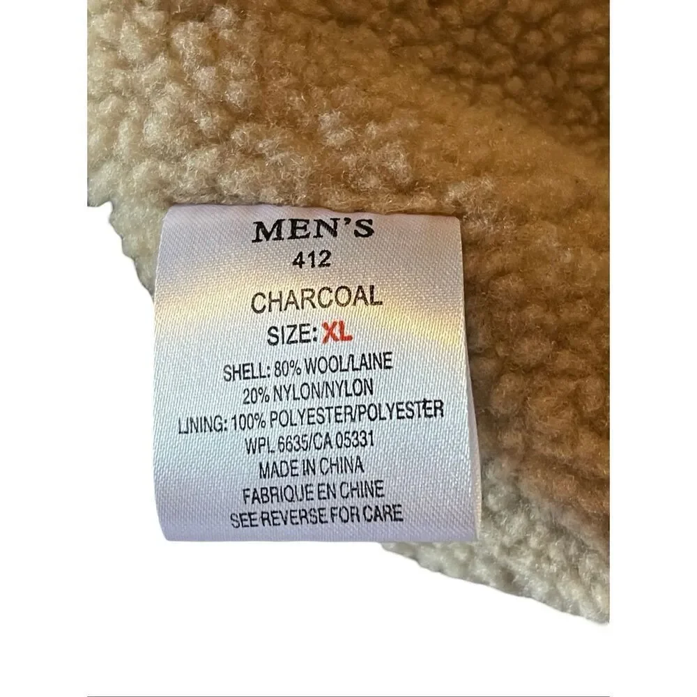 Woolrich Mens Charcoal Sleeveless Sherpa Lined Wool Blend Full Zip Vest XL